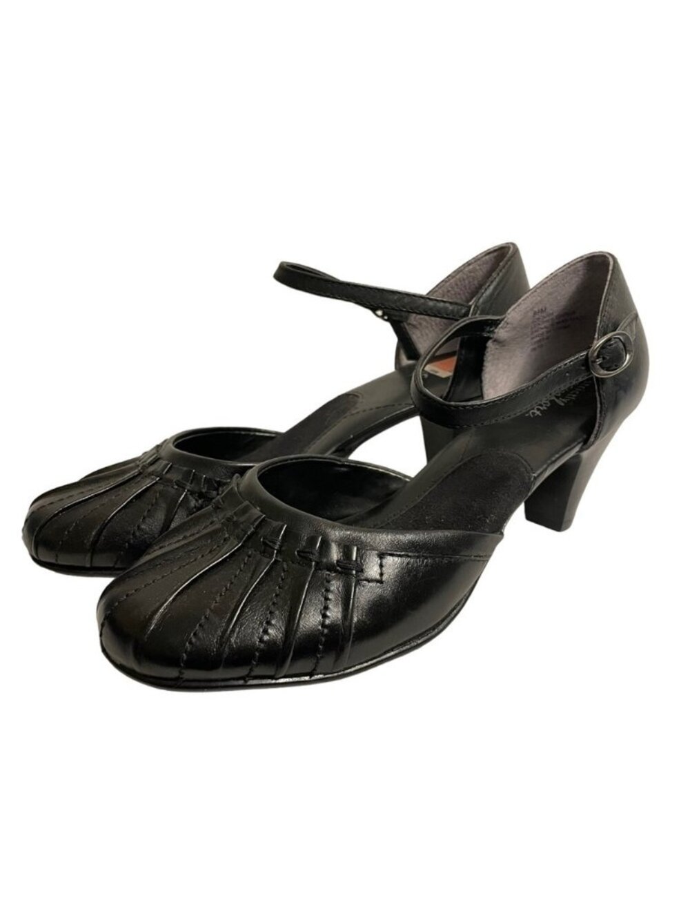 Strictly Comfort Black Mary Jane Leather Heels Ankle Strap Size 8.5 Left 9 Right - Picture 2 of 15